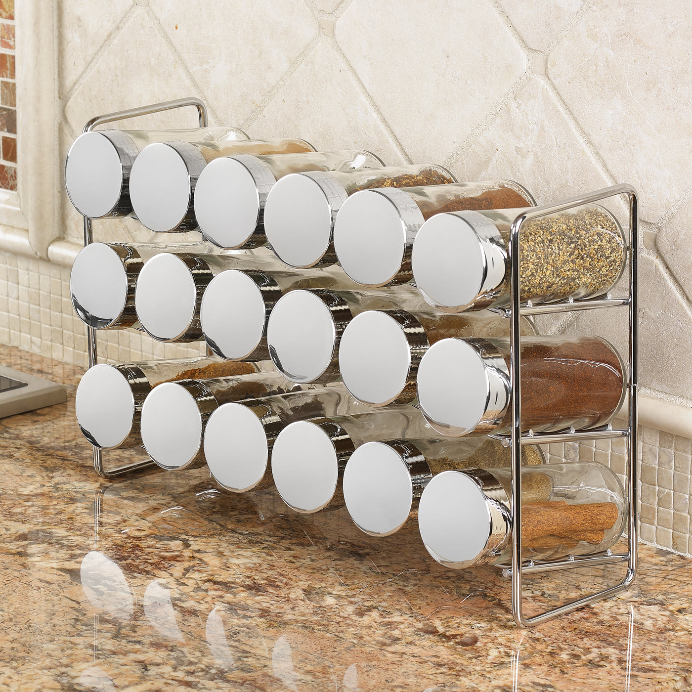 18-Jar Compact Spice Rack with blank labels to customize contents ...