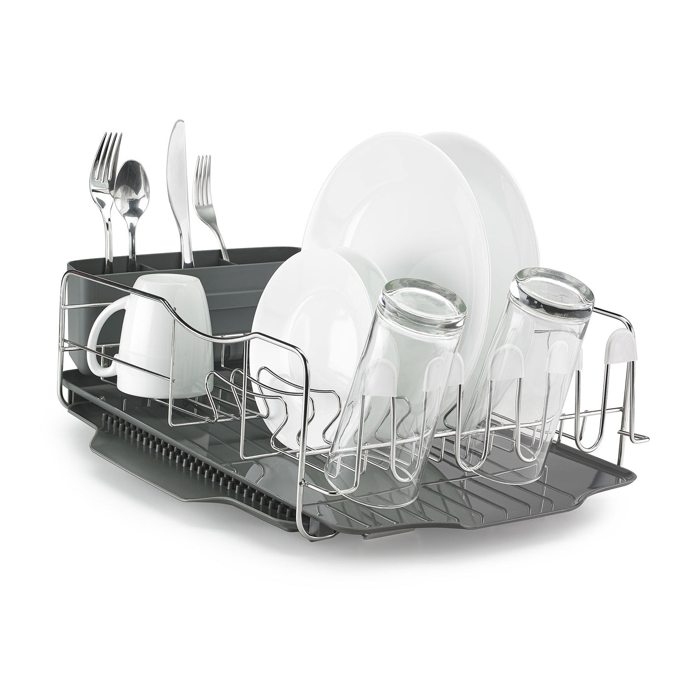 Polder Advantage Pro 4-Piece Dish Rack, Removable Slide-Out Tray, Designed for Optimal Draining, Large Capacity, Soft-Touch Rubber Caps Is Safe to