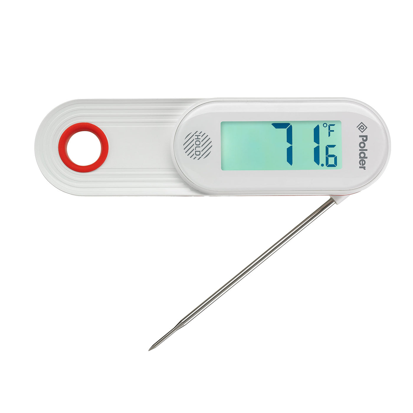 Polder Waterproof Instant Read Thermometer, Meat Thermometer for Cooking, Food Thermometer with Folding Probe, Intuitive Digital Thermometer with