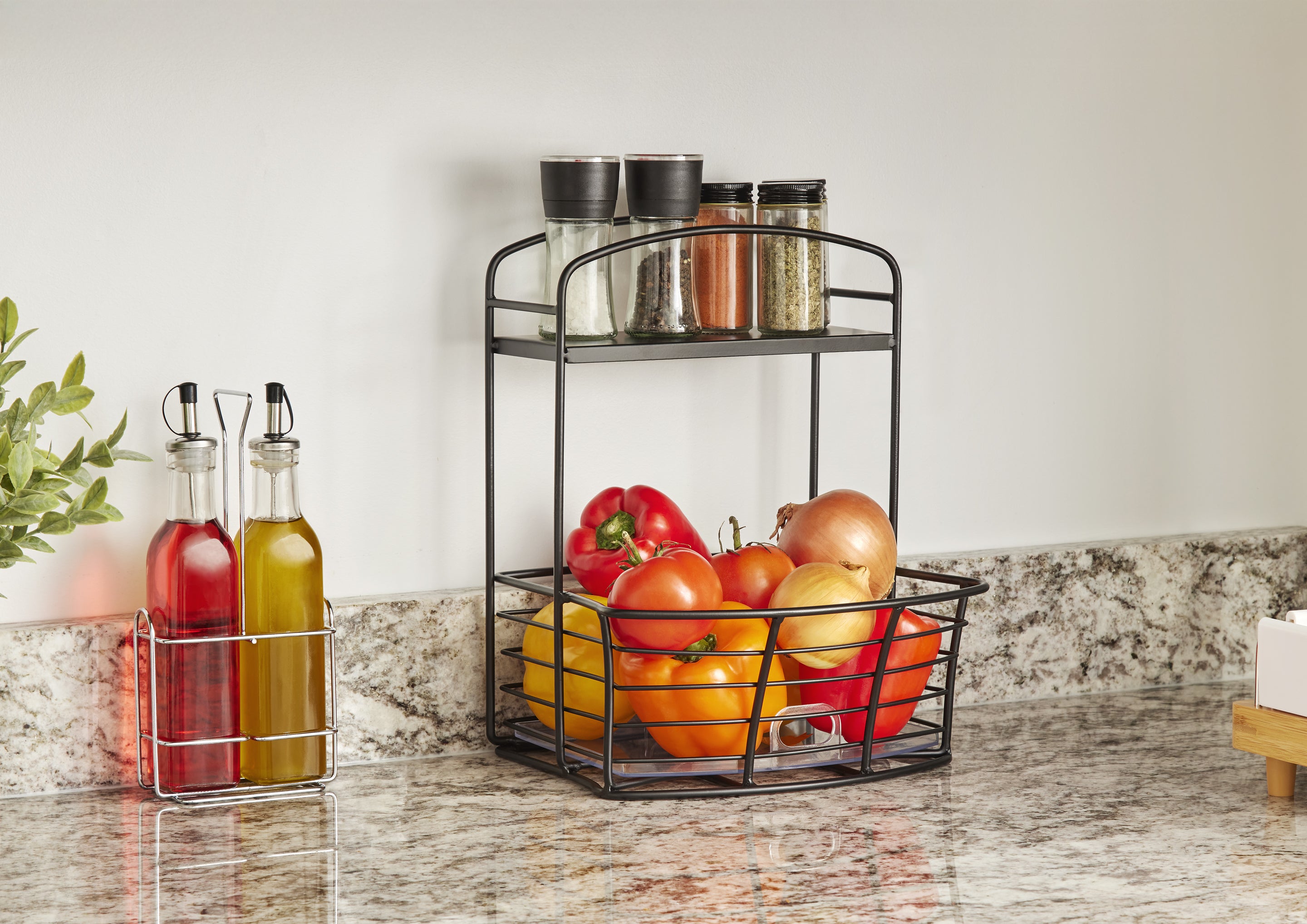 Polder countertop storage bin with shelf